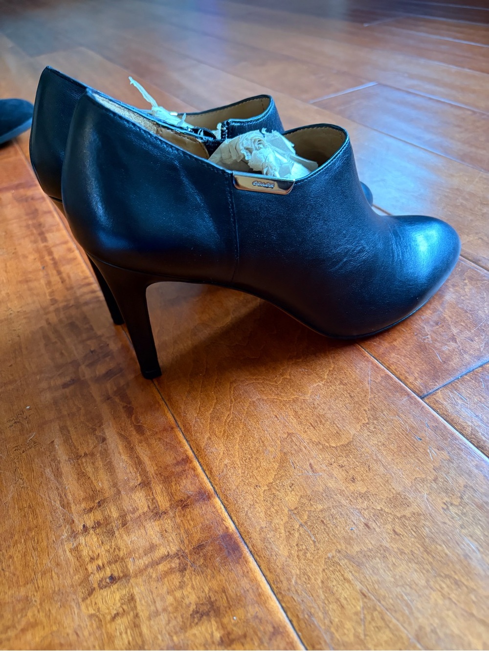 Coach Black Leather Ankle Booties with Stiletto Heel - Picture 4 of 5